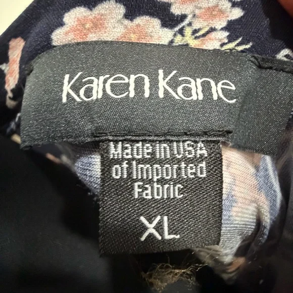 Karen Kane 3/4 Length Sleeves Navy Dress with Pink & Gray Floral Print - Picture 3 of 4